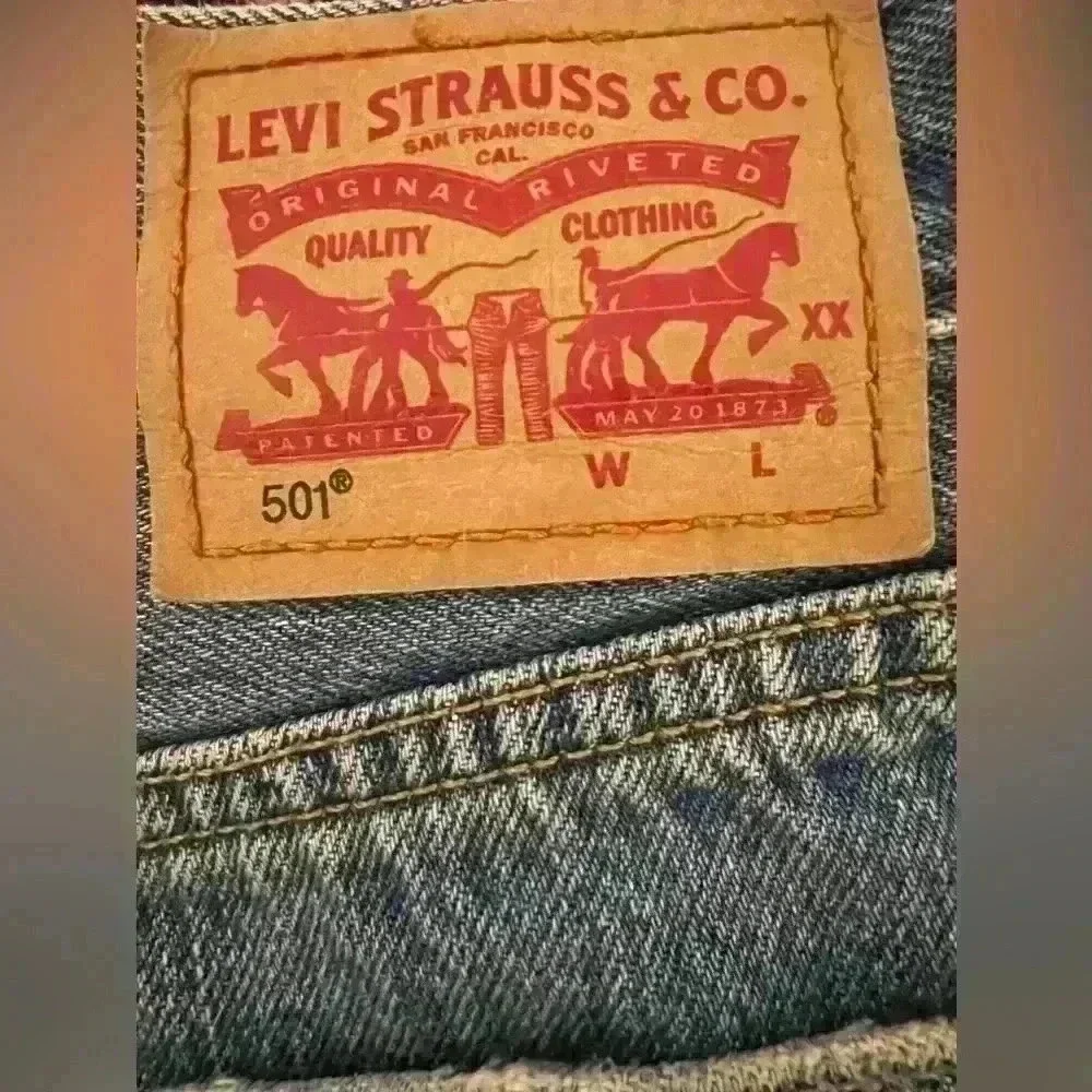 Levi's Levi 501 Blue Denim Jeans Shorts Button Closure‎ Distressed Booty Western